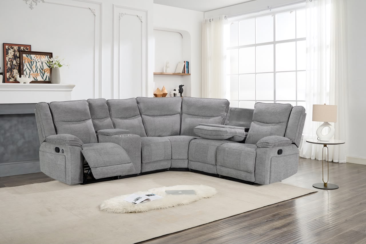 IMPERIAL -- MILAN -- GREY CORNER SOFA WITH RECLINER ALSO WIRELESS CHARGER AND IN USB TYPE C -- INTRODUCTRY OFFER